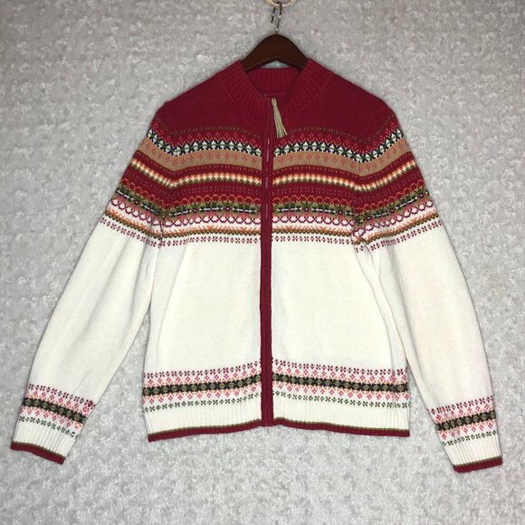 Tiara Fair Isle Winter Long Sleeve Women's Zipper Up‎ Sweater Size Large - Picture 1 of 6